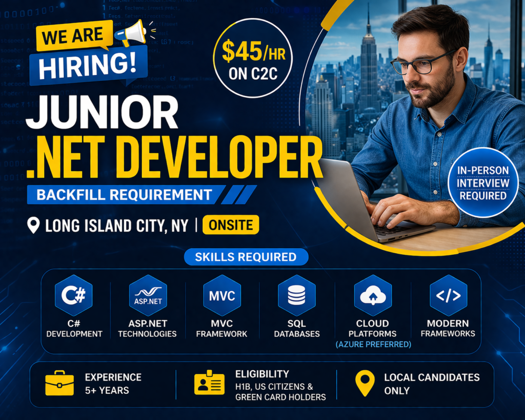 Junior .NET Developer Long Island City NY Backfill Requirement - Dice ...