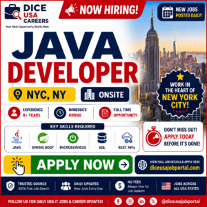 Java Developer Jobs in NYC, NY | Onsite | 8+ Years Experience | Immediate Hiring